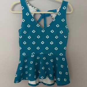 Chic Teal Patterned Peplum Tank Top